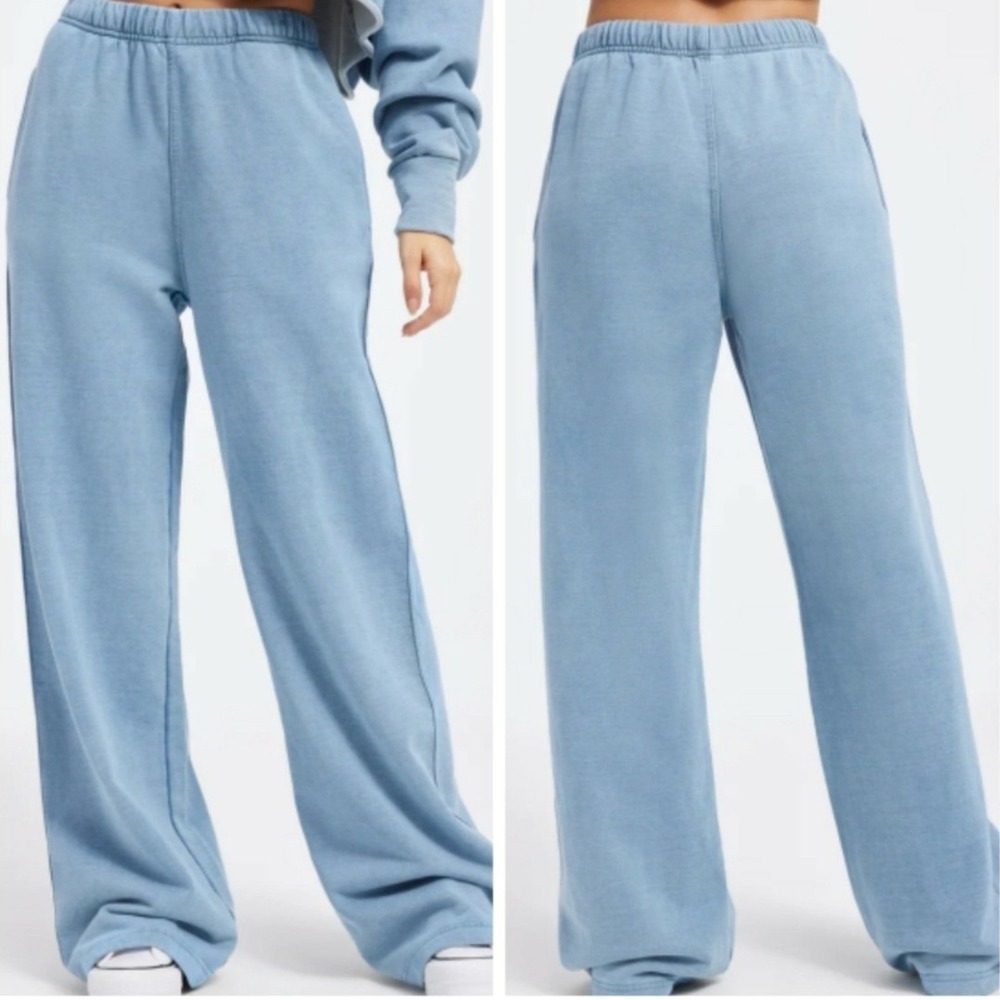 Good American Wide Leg Sweatpants Womens 1 Light Wash Blue Excellent High Rise